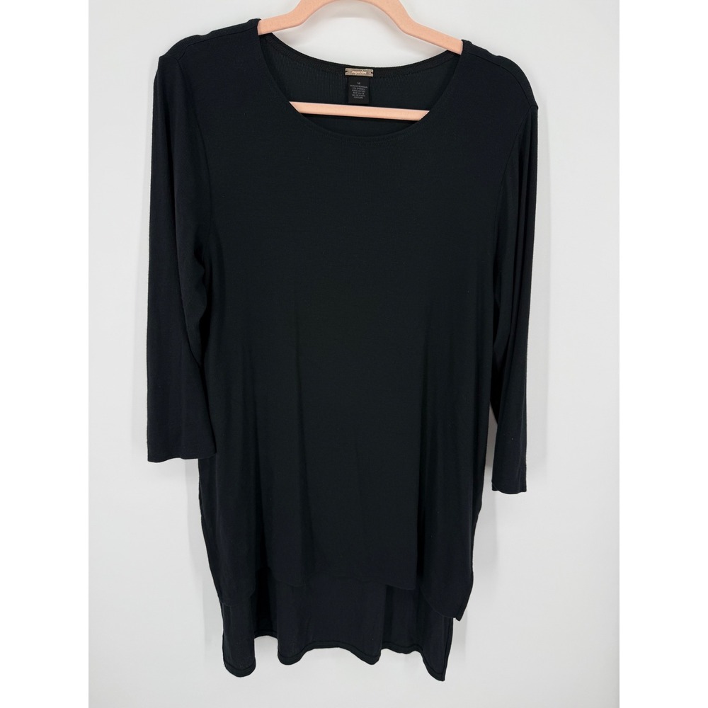 Magaschoni Tunic Top Womens Medium Black Ribbed Micro Modal High-Low Long Sleeve